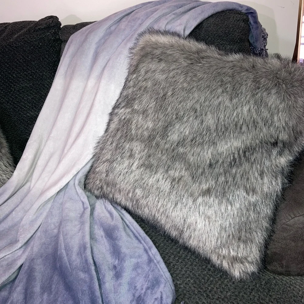Grey Fluffy Faux Fur Large Couch Throw Pillows NEW